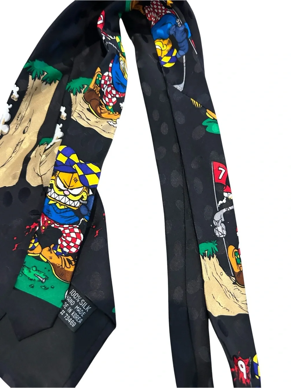 Vintage rare Garfield playing golf men's silk tie y2k retro novelty collectible